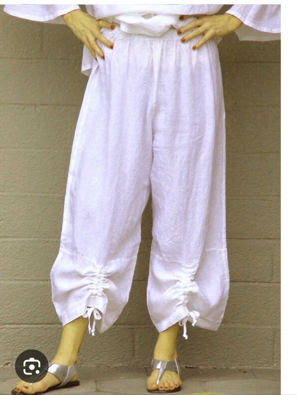 bryn Walker White Ruched Crop Wide-Leg Linen Pants